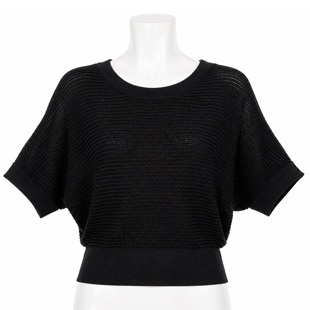 Takeout Open Knit Sweater‎ Large Black Metallic Dolman Coastal Chic Cruise Top